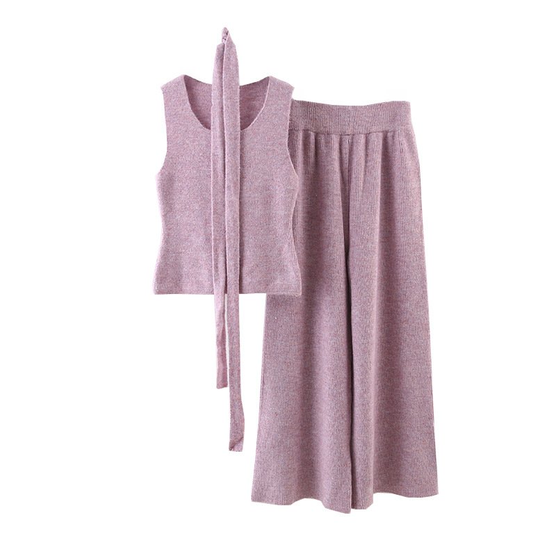 Boutique Wholesale 2024 Autumn New Fashionable Sleeveless Vest High Waist Long Wide Leg Pants Women's Set