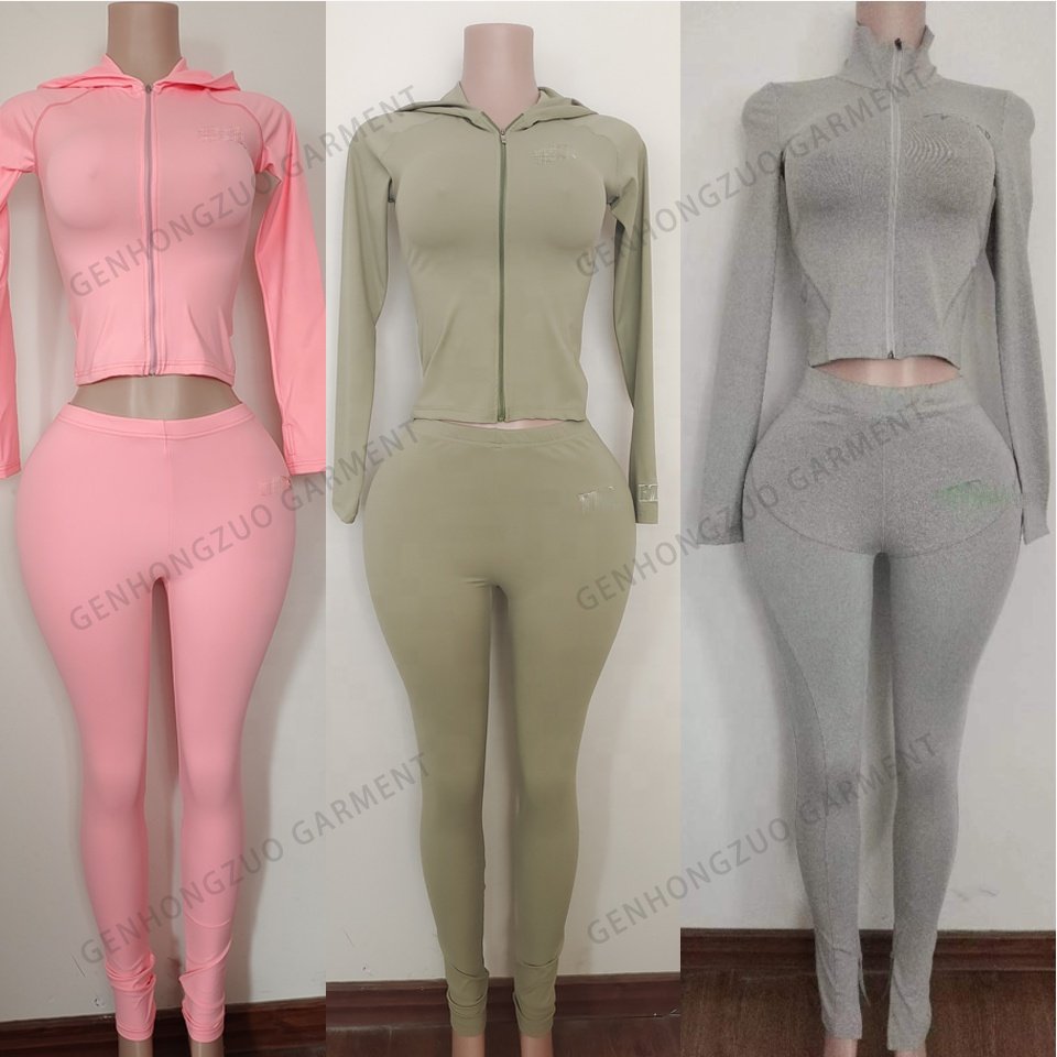Women's Clothing Custom Logo Jacket Flared leggings Zipper Hoodie Yoga Sets Two Piece Outfits Skinny Jogging Suits Tracksuit Set