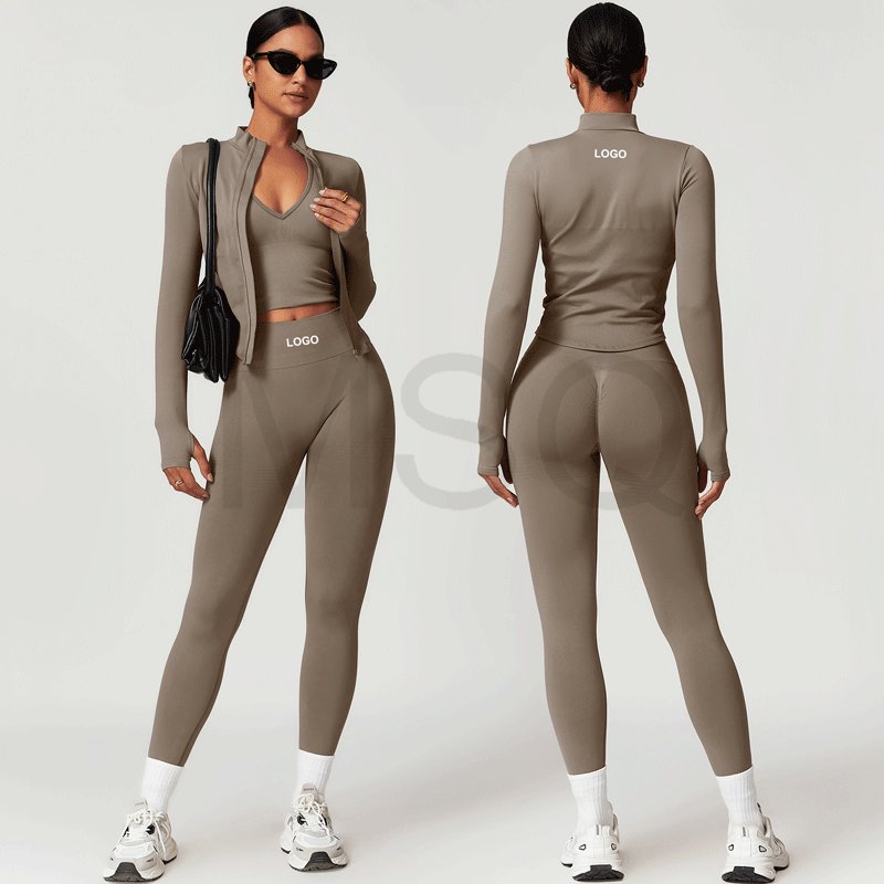 Athleisure wear women's sportswear zipper up fitness jacket halter sports bra gym short seamless leggings workout sets for women