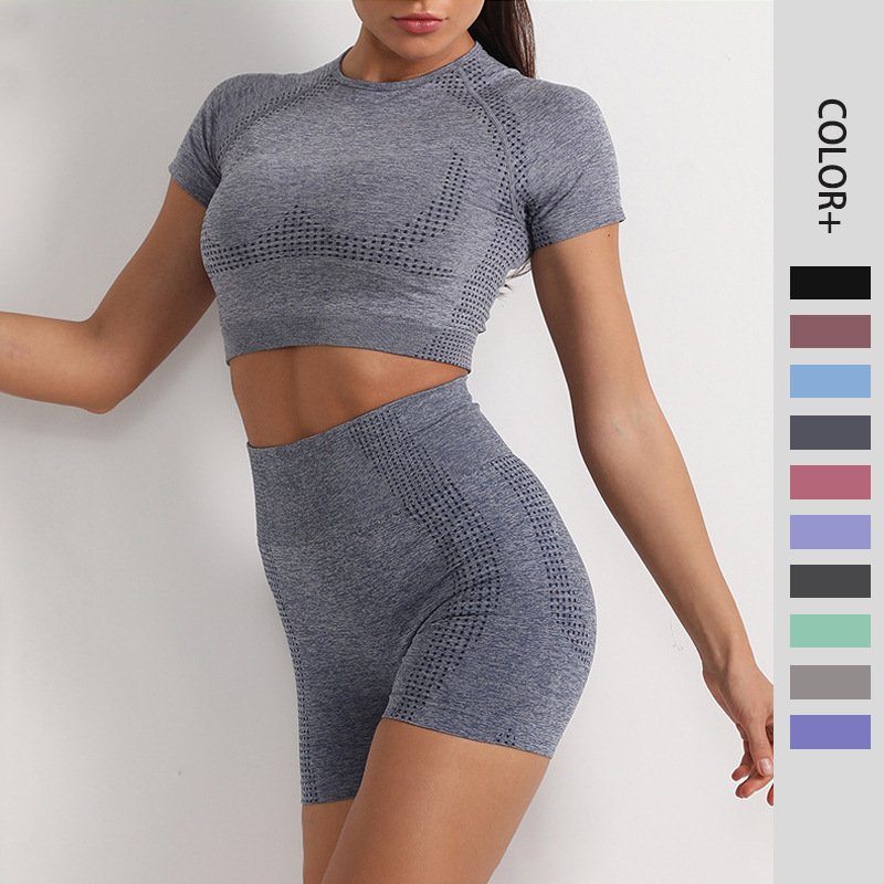 Custom Logo Seamless 2 Piece Gym Fitness Workout Yoga Leggings Set Wear Booty Scrunch Short Butt Lifting Yoga Set