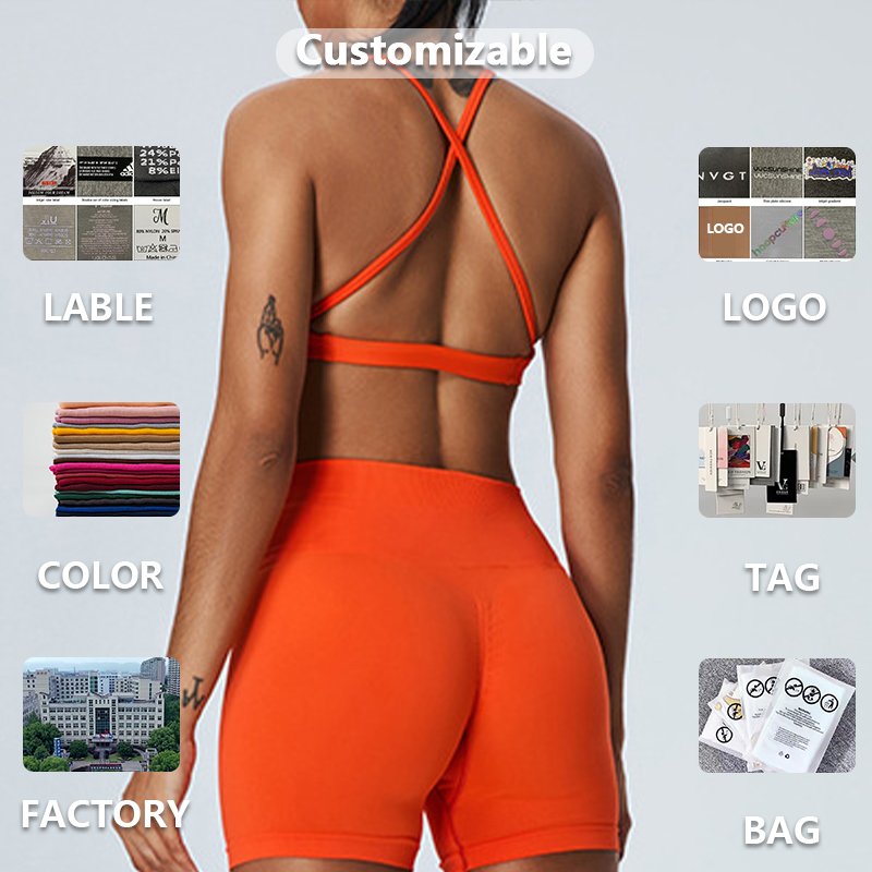 XW-MS0157Y New Style Cross Design Beautiful Backless And Scrunch Shorts Sportswear Plus Size Gym Fitness Yoga Women's Sets