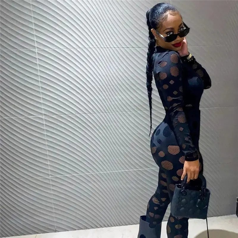 American clothing dropshipping products 2023 new sexy hollow mesh long sleeve solid color high waist women's pants & trousers