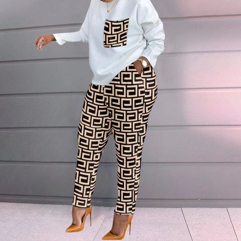 Spring Fall Ladies New Sports Jogger Printing Long Sleeve Loose T Shirt Trousers Women's Casual Two Piece Pants Sets Clothing
