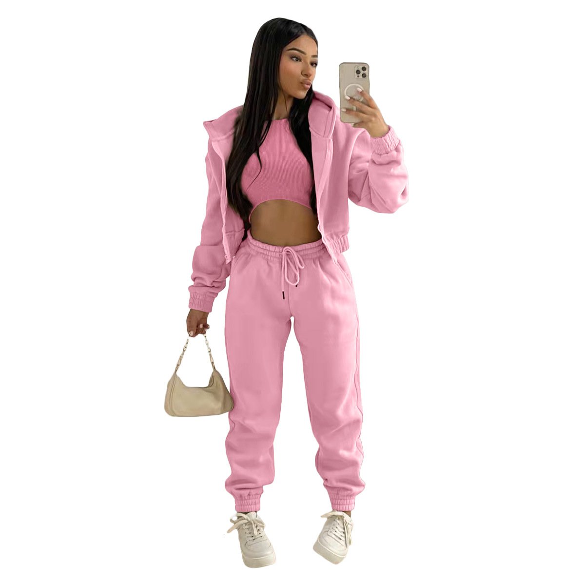 Factory Blank Plain Gym Tracksuits Outfits Sports Custom Plus Size Logo Streetwear 3 Piece Plus Size Gym Plush Women'S Sets