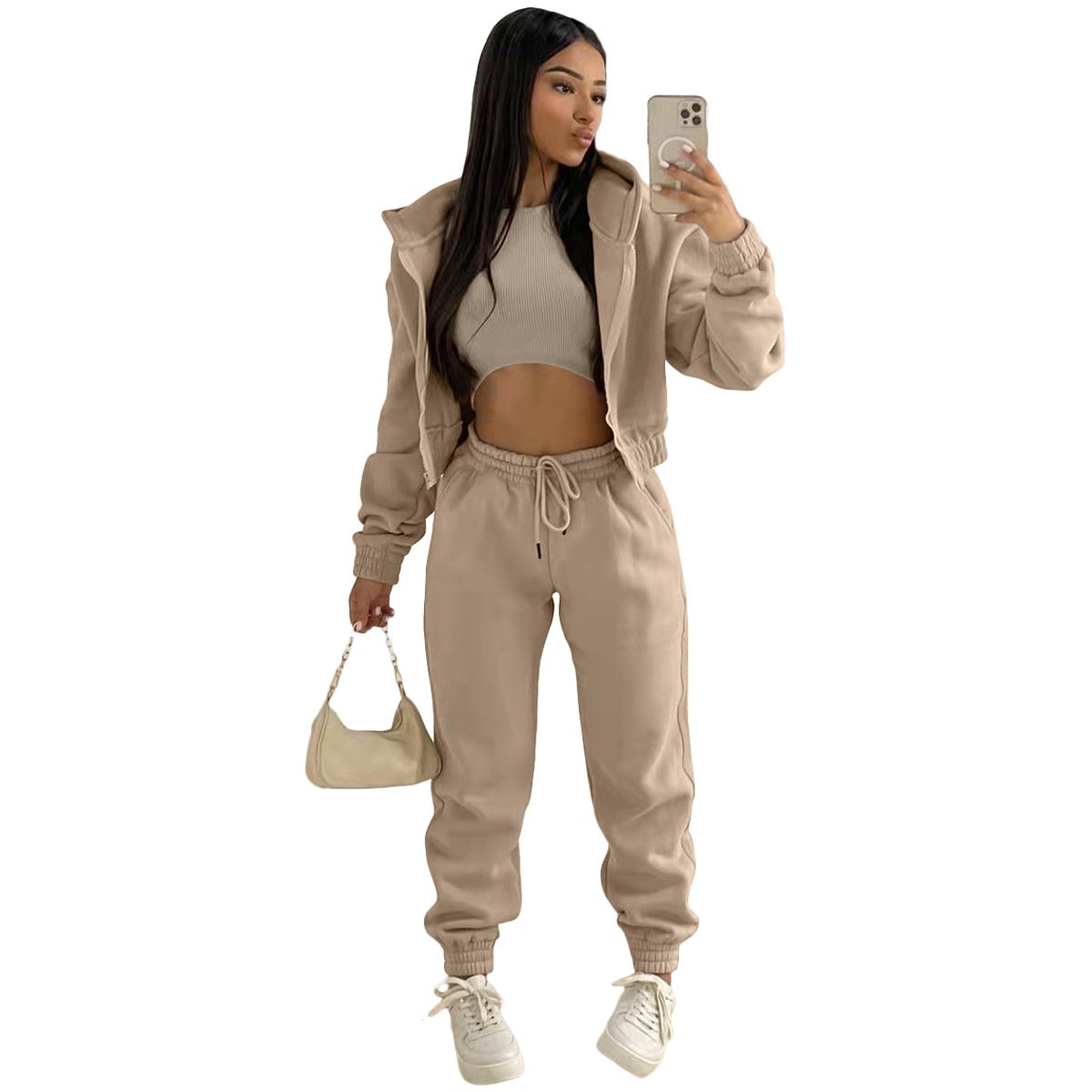 Factory Blank Plain Gym Tracksuits Outfits Sports Custom Plus Size Logo Streetwear 3 Piece Plus Size Gym Plush Women'S Sets