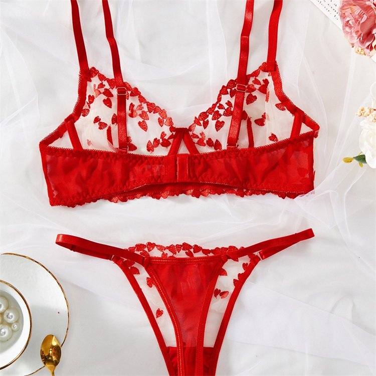 New sexy perspective heart-shaped printed women's large chest and small sexy lingerie set