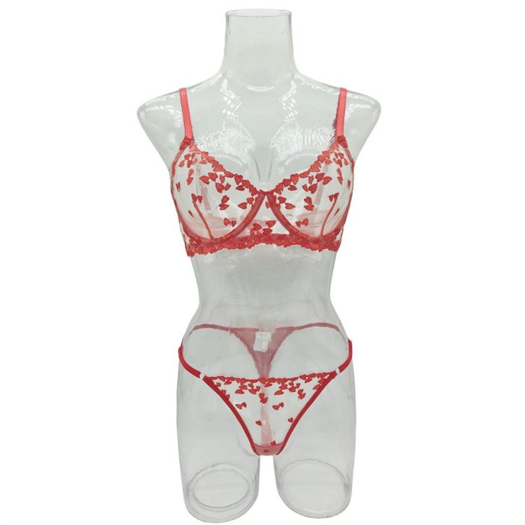 New sexy perspective heart-shaped printed women's large chest and small sexy lingerie set