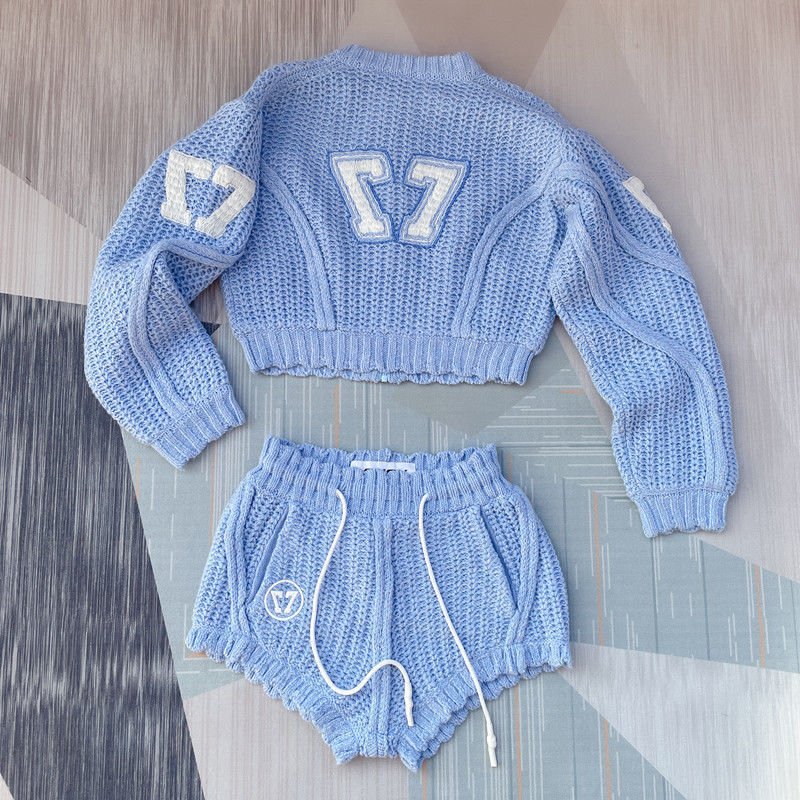 Autumn 2024 Fashion Women Two Piece Shorts Set Loose Sports Suit Knitted Top Casual Shorts 2 Pieces Suit For Lady Wome