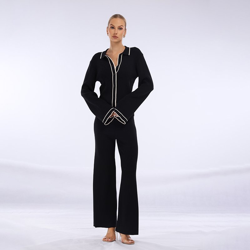 2024 Factory Customized Summer Woolen Women's Set Casual Long Sleeve Collar Button Top and Casual Women's Pants
