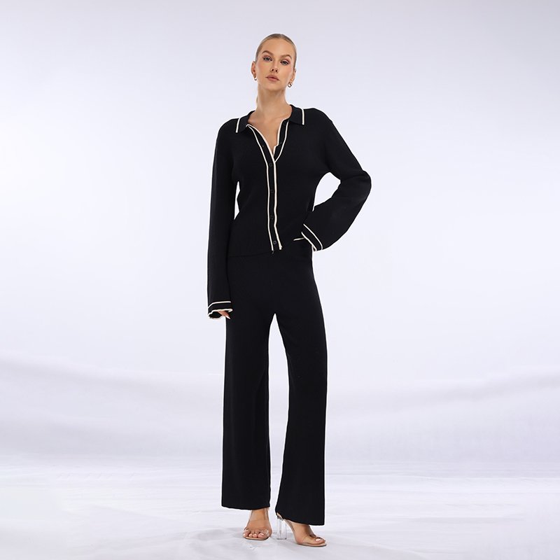 2024 Factory Customized Summer Woolen Women's Set Casual Long Sleeve Collar Button Top and Casual Women's Pants