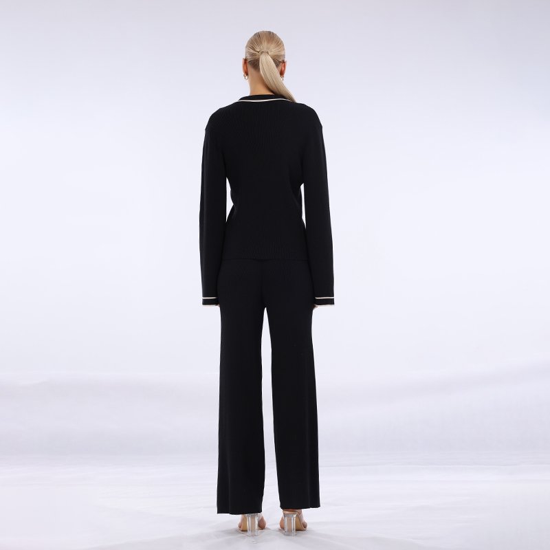 2024 Factory Customized Summer Woolen Women's Set Casual Long Sleeve Collar Button Top and Casual Women's Pants