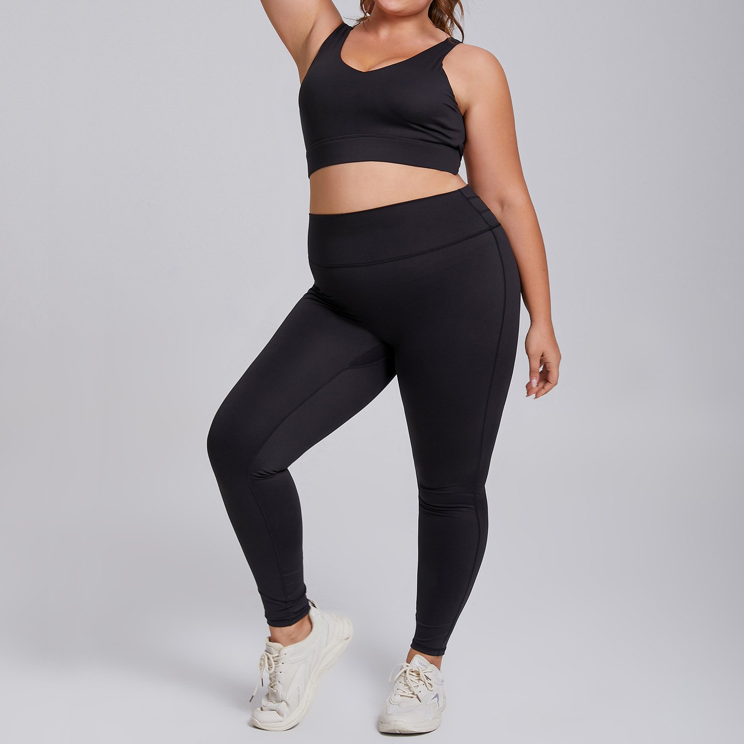 Custom Logo Women's Plus Size Workout Sets Backless Sports Bra and Yoga Leggings 2pcs Yoga Wear Active Gym Fitness Set
