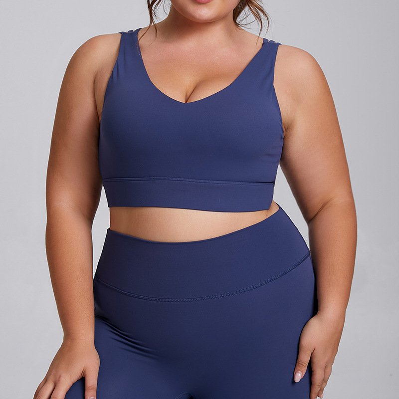 Custom Logo Women's Plus Size Workout Sets Backless Sports Bra and Yoga Leggings 2pcs Yoga Wear Active Gym Fitness Set