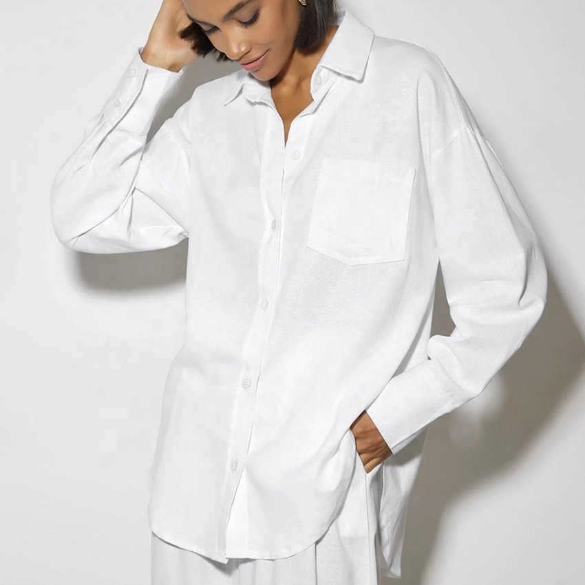 New arrivals 2024 Long sleeve shirt pants women's casual fashion suit cotton and linen two-piece set women's clothing loungewear