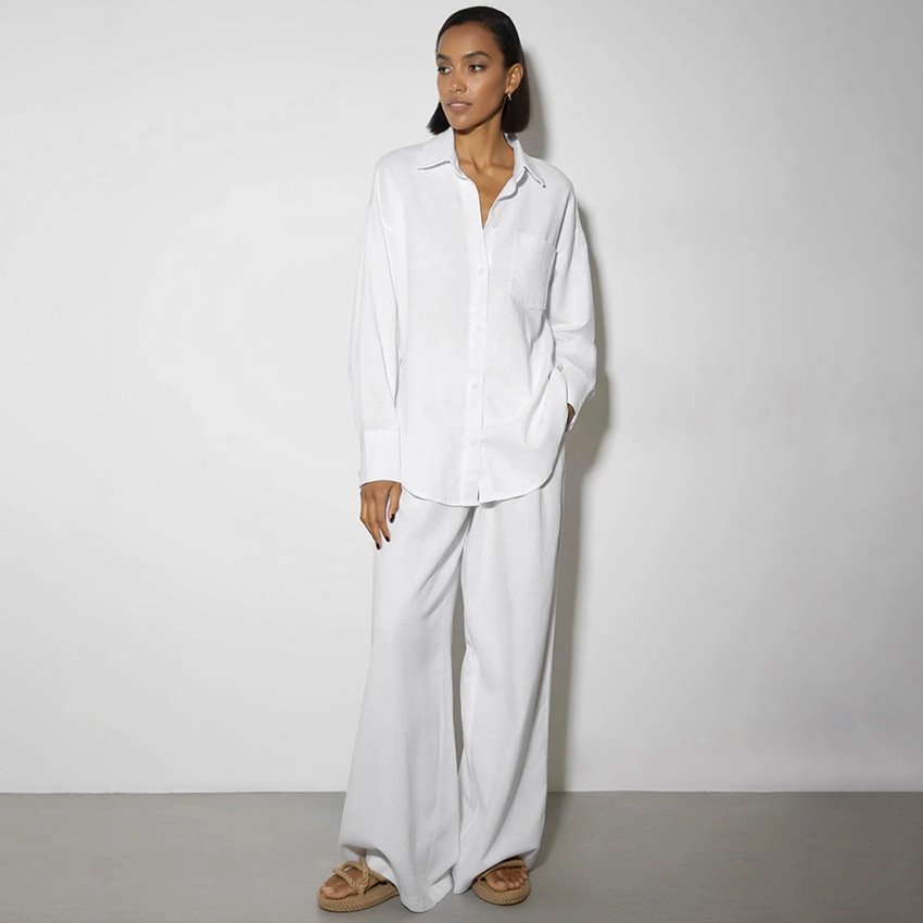 New arrivals 2024 Long sleeve shirt pants women's casual fashion suit cotton and linen two-piece set women's clothing loungewear