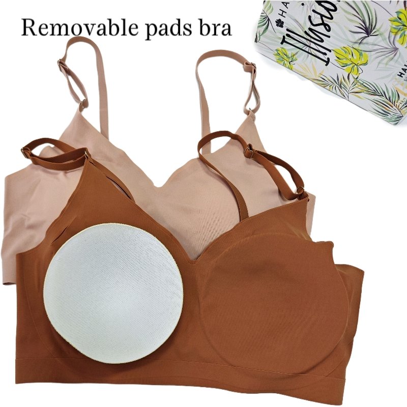Hot Sale Four Size V Neck Comfy Seamless Wire Free Sexy Lingerie Women Removable Breathable padded Camisole Bra Set For Women