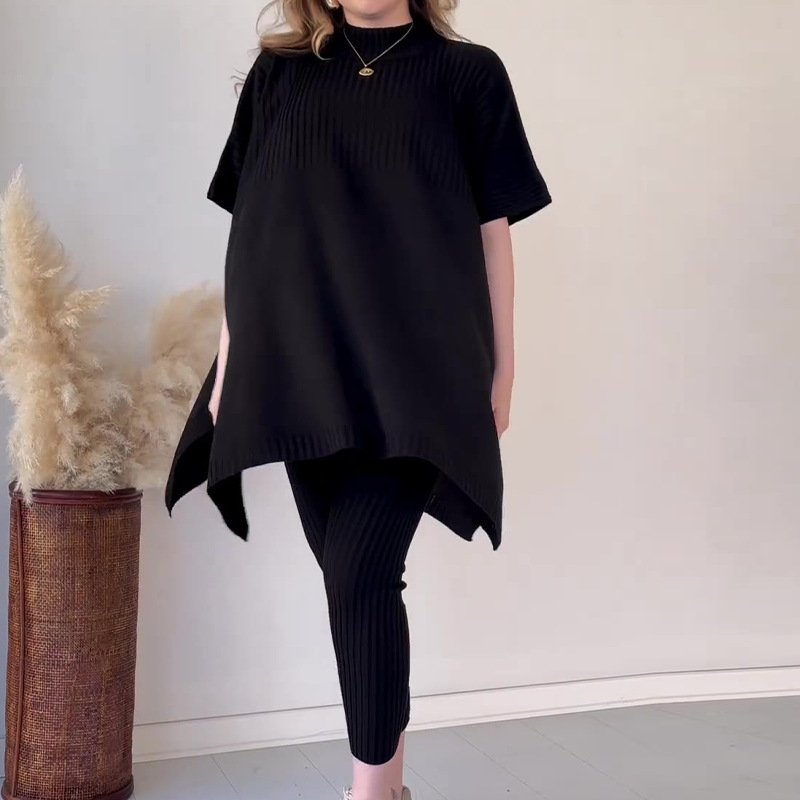 Boutique Wholesale 2024 Autumn New Fashion Round Neck Bat Bat Shirt Large Loose Knitted Shirt Casual Pants Women's Set