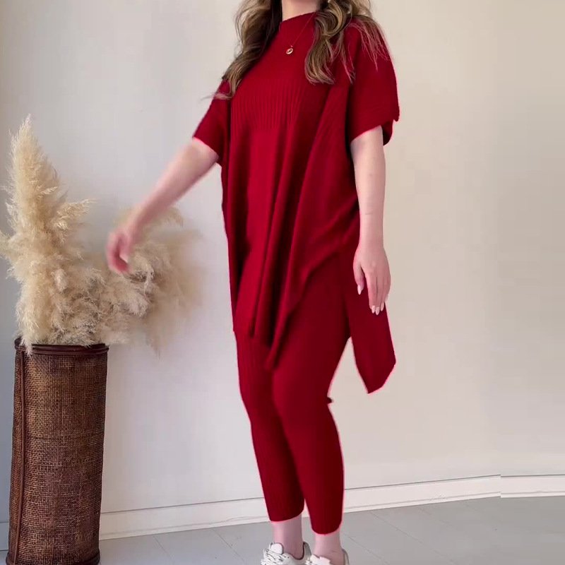 Boutique Wholesale 2024 Autumn New Fashion Round Neck Bat Bat Shirt Large Loose Knitted Shirt Casual Pants Women's Set