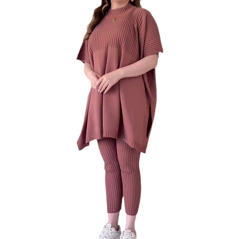 Boutique Wholesale 2024 Autumn New Fashion Round Neck Bat Bat Shirt Large Loose Knitted Shirt Casual Pants Women's Set