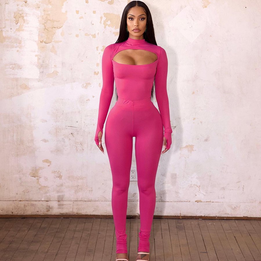 Kliou K23S34568 Autumn Casual Two Pieces Pants Sets Full Sleeve 2 Piece Set Women Solid Cut Out Women's Set