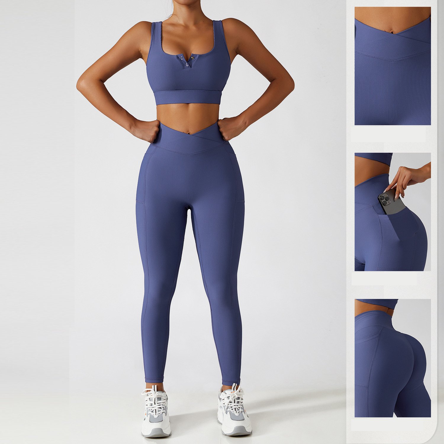 Women's Sports Workout Clothes High Waist Seamless Shorts Fitness Leggings Ribbed Yoga Set