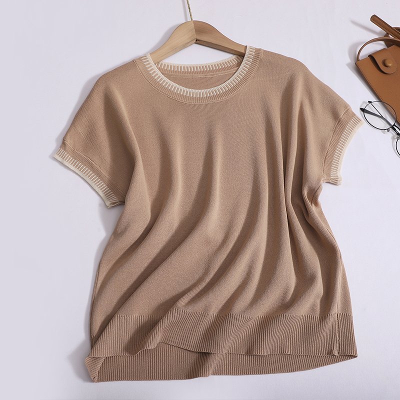 Wholesale 2024 Summer New Item Age Reducing Casual Loose Fashion Short Sleeved Knitted Top Wide Leg Pants Women's Set