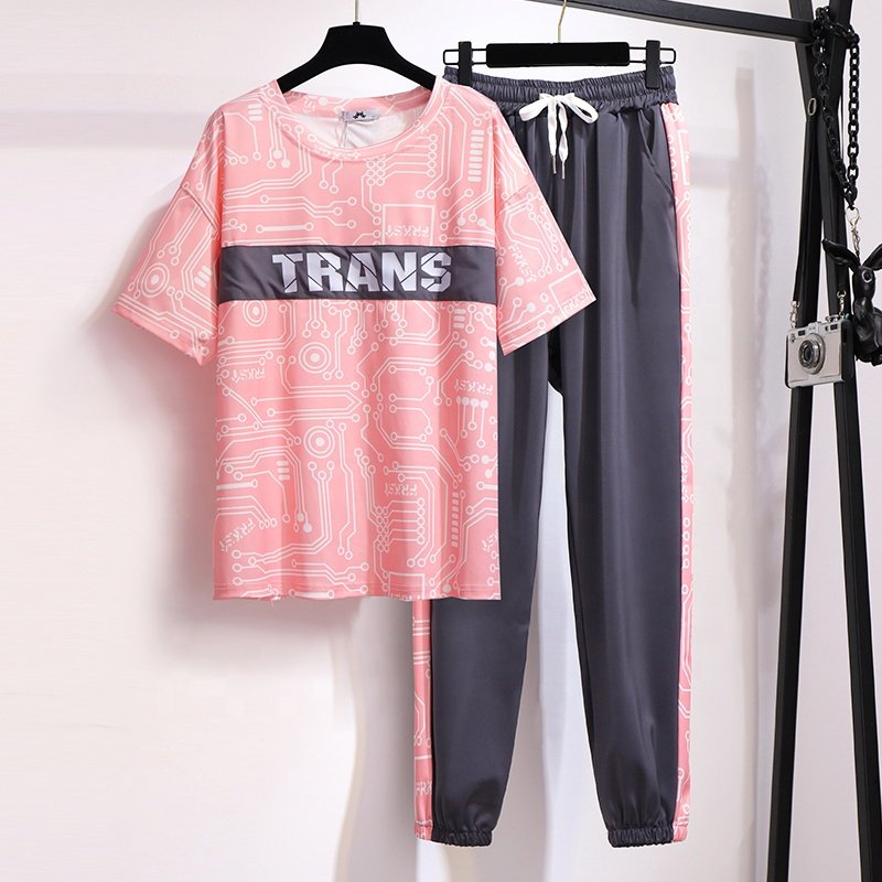 Plus Size Women's Set Wholesale Customization Summer Women's T-shirt Casual Pants Two Piece Sportswear Set