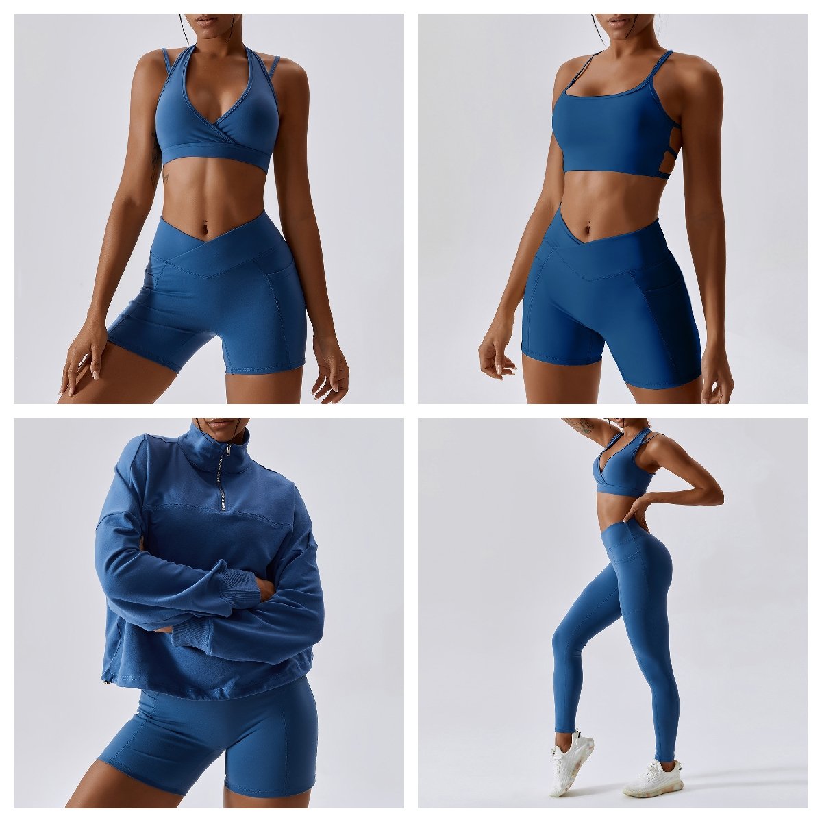 2023 New Women Workout Set Fitness Clothing Backless Sports Bra V Waist Scrunch Butt Yoga Shorts Leggings 4 pcs Gym Fitness Set