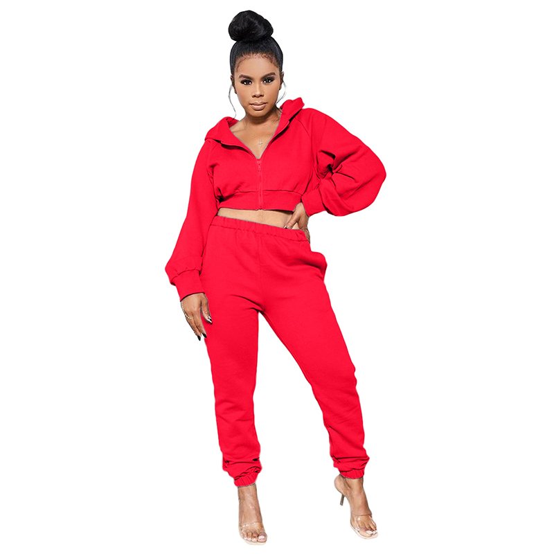 Custom Logo Women's High Quality Casual Clothing Set 100% Polyester Two-Piece Hoodie Pants Crop Top Sweatshirt Solid Pattern