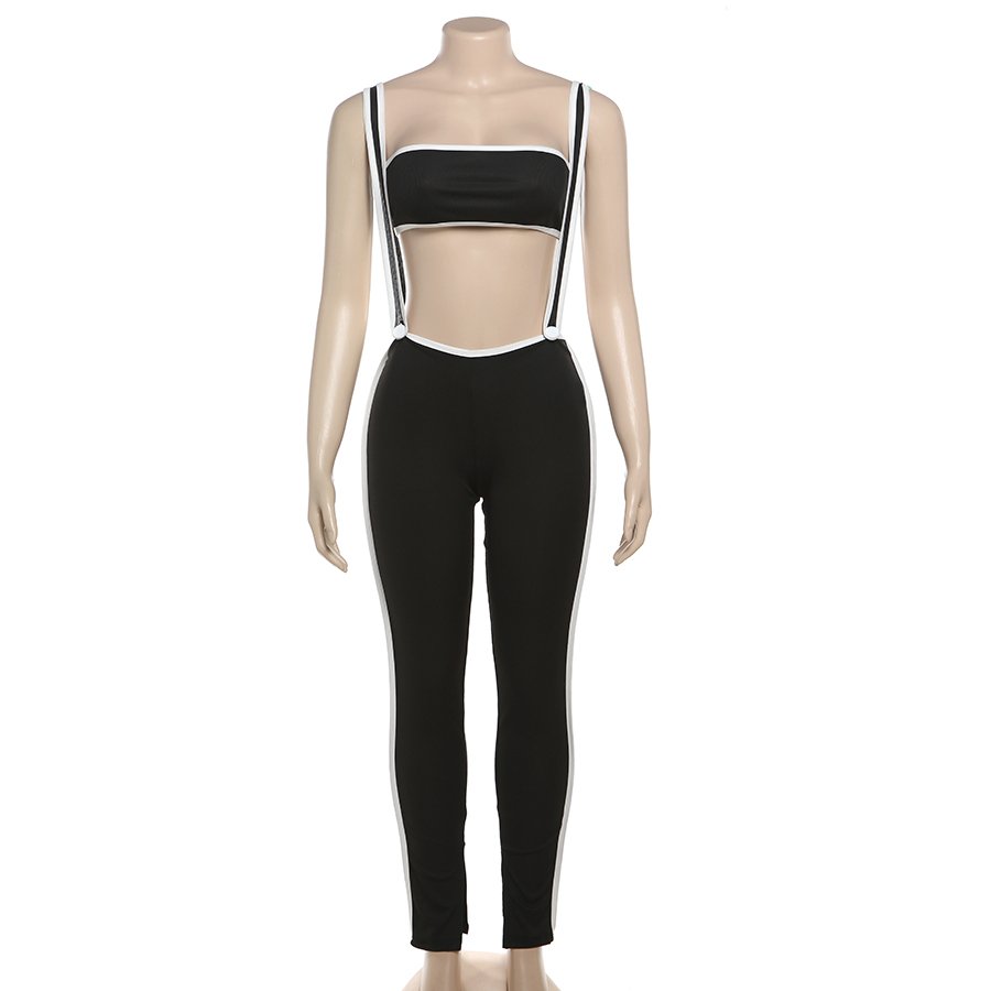 Kliou K24Q47174 New Arrivals Two Pieces Pants Sets Tube Top Color Blocking 2 Piece Set Ribbed Women's Set