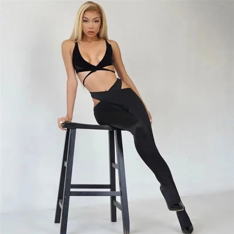 workout clothing 2023 sweatsuit sets women new sexy crop top stitching high waist tight trousers casual sports suit