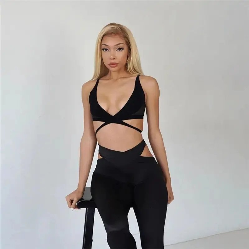 workout clothing 2023 sweatsuit sets women new sexy crop top stitching high waist tight trousers casual sports suit