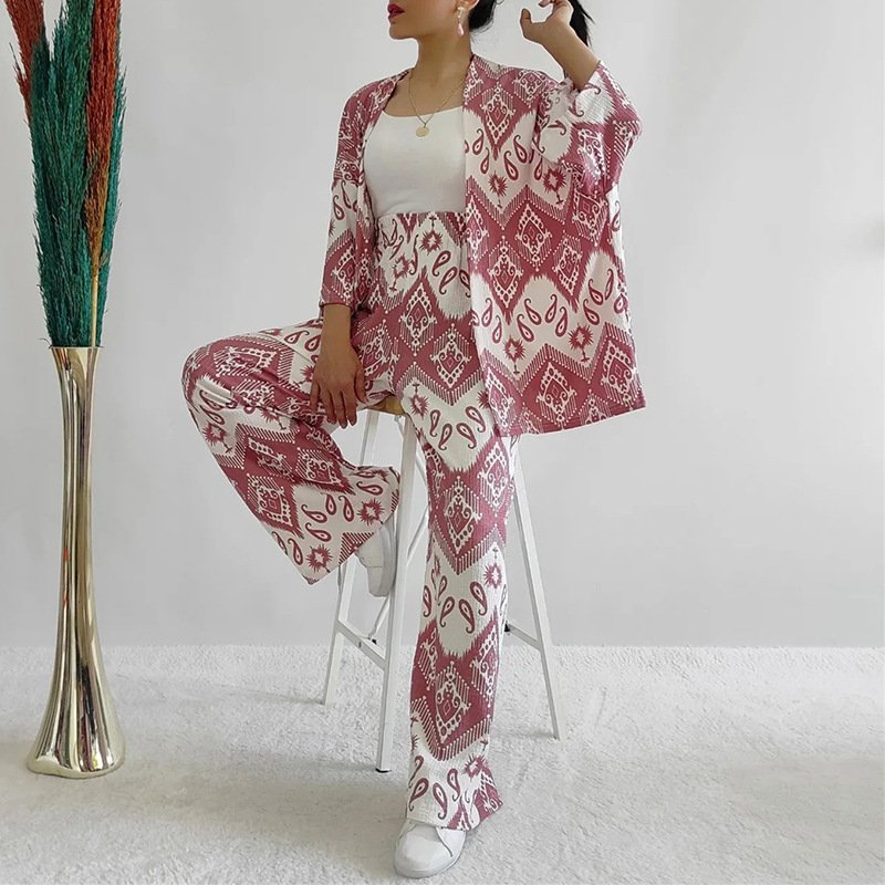 2024 summer clothes for women printed loose mid sleeve blouses shirts&wide leg pants plus size women's sets