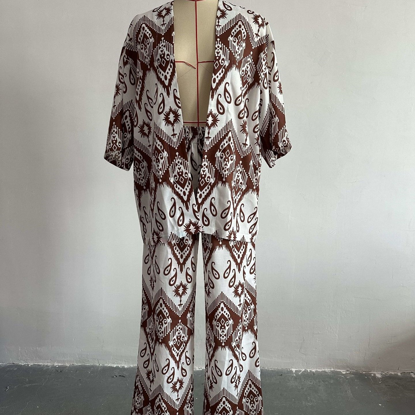 2024 summer clothes for women printed loose mid sleeve blouses shirts&wide leg pants plus size women's sets