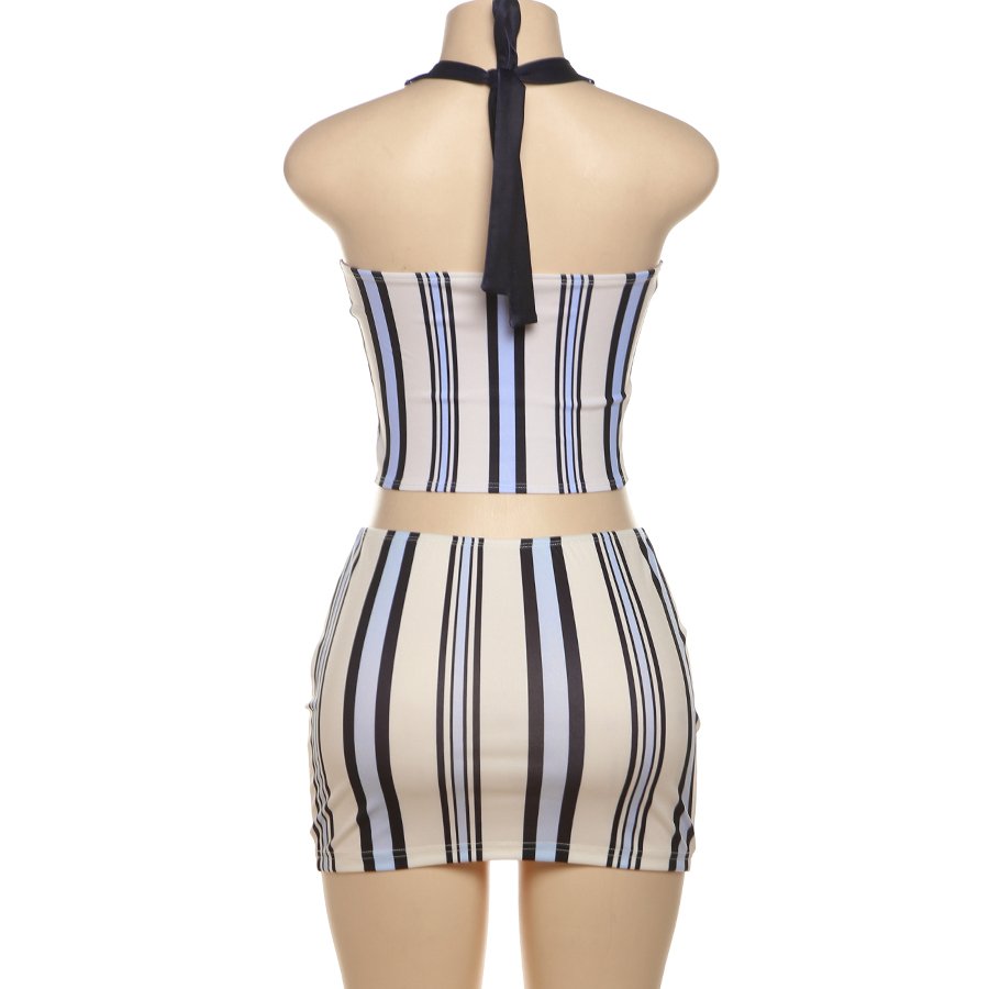 Kliou K24S52280 New Arrivals Two Pieces Skirts Sets Halter Top+Mini Skirt 2 Piece Set Women Printed Sexy Women's Set