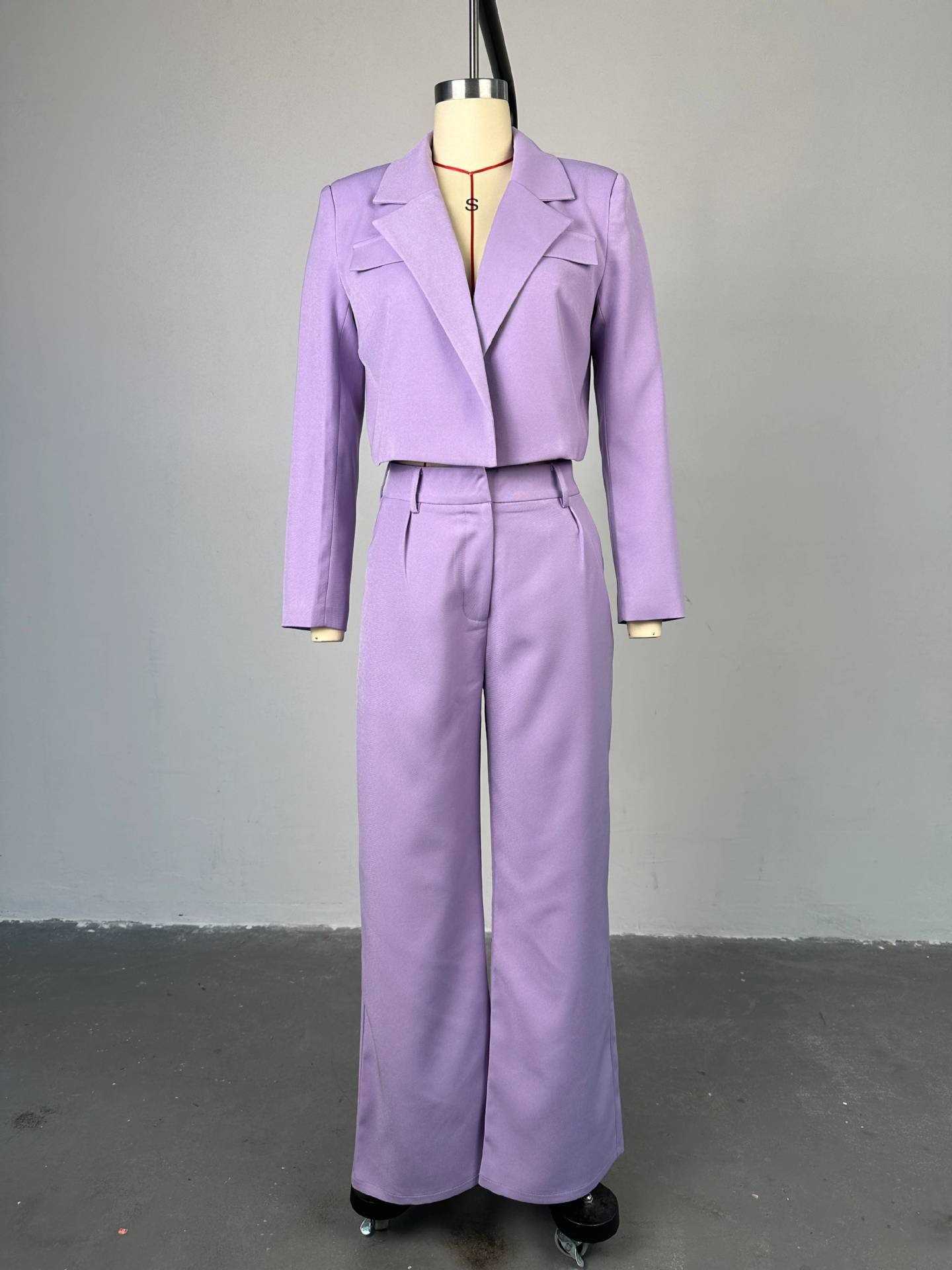 Spring fall women's clothing ladies fashion solid color lapel suit jacket wide leg trousers pants casual two piece ladies sets