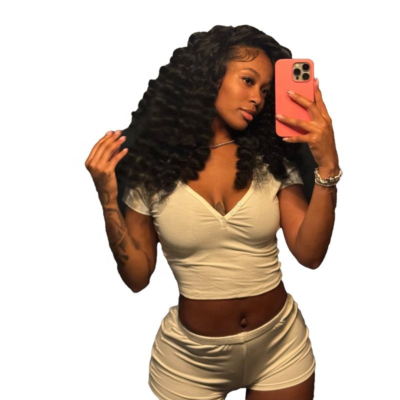 JY new summer V-neck short sleeve crop top and short pants 2 piece set solid bodycon casual sport wear women's set