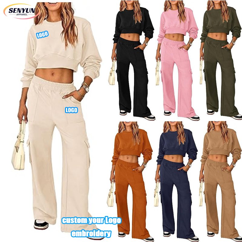 Wholesale Plus Size Blank Plain Sports Short Crewneck Two Piece Custom Logo Puff Print Winter Sexy Tracksuits Women'S Sets
