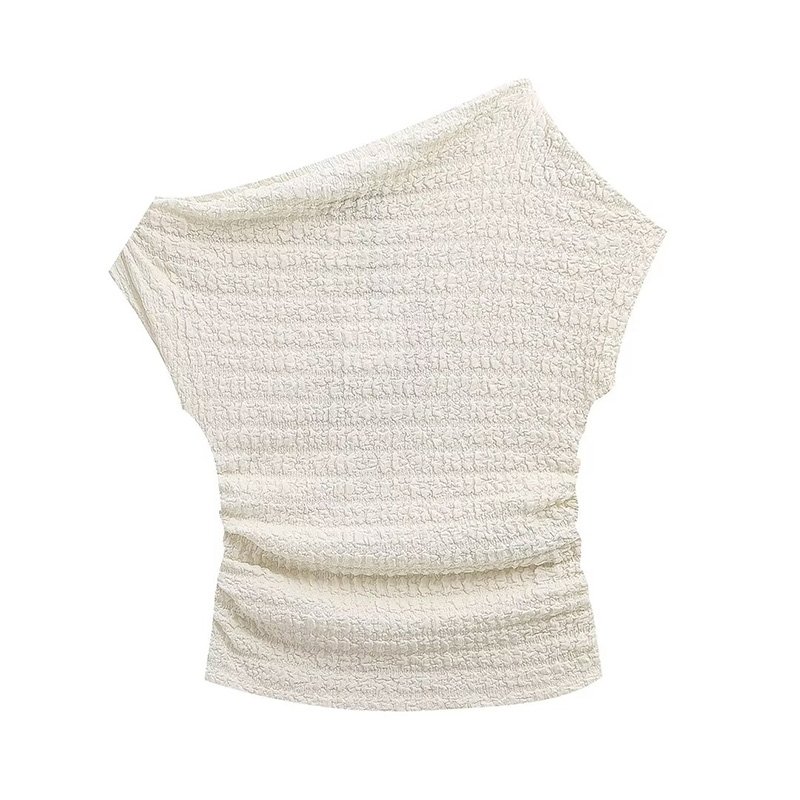 ZATRHMBM Women's 2024 Retro Asymmetrical Top Elastic Waist Trousers New Fashion Solid Color Knitted Texture Suit Summer Casual