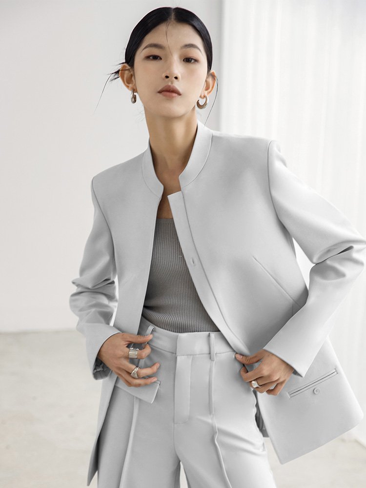 Wholesale 2024 Spring New Fashion Standing Neck Coat One Button Design High Waist Slimming Wide Leg Pants Women's Set