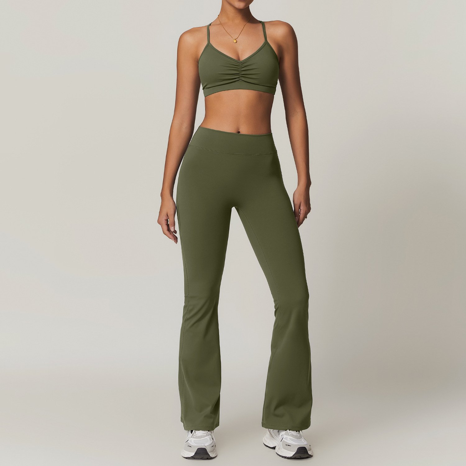 Women Cross Beauty Back Sport Yoga Set Lady Sexy Naked Feel Solid Color Gym Suit Female Quick Dry High Waist Flare Pant Set