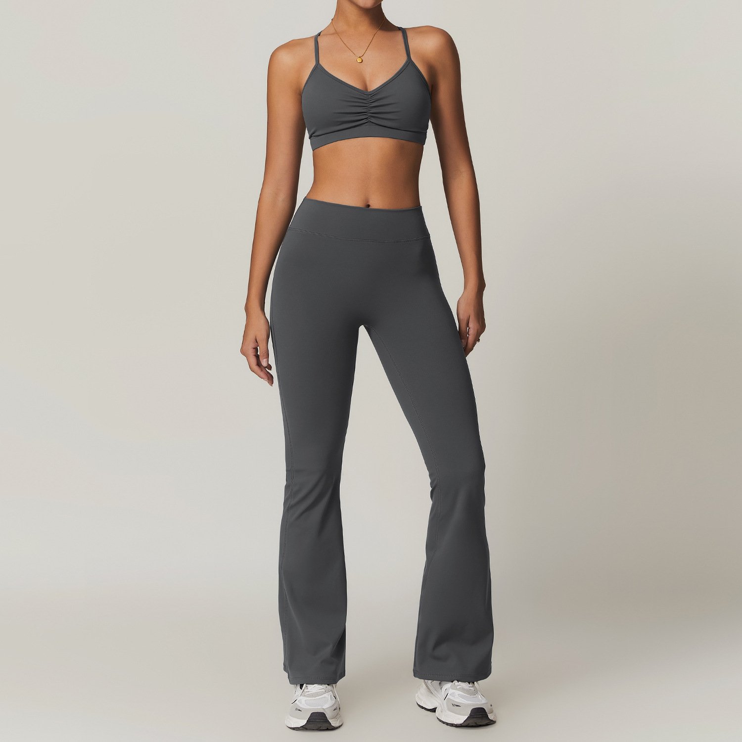 Women Cross Beauty Back Sport Yoga Set Lady Sexy Naked Feel Solid Color Gym Suit Female Quick Dry High Waist Flare Pant Set
