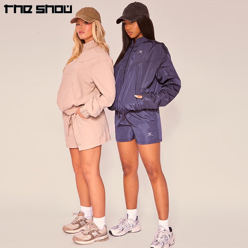 Women's Sportswear Lightweight Zip Up Jacket And Shorts Women Nylon Full Sleeve Windbreaker Short Set Tracksuit
