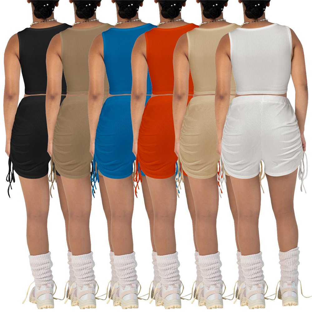 QY316 2024 Custom Logo New Women'S Stripe Print 2 Two Piece Sets Summer Short Vest Jogger Nikeeliedlys Shorts Biker Shorts Sets