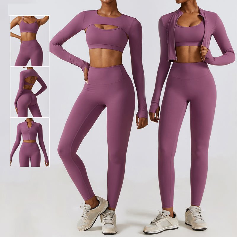 New Yoga 4 Piece Suit High Quality Women's Active Wear Gym Fitness Running Yoga Set