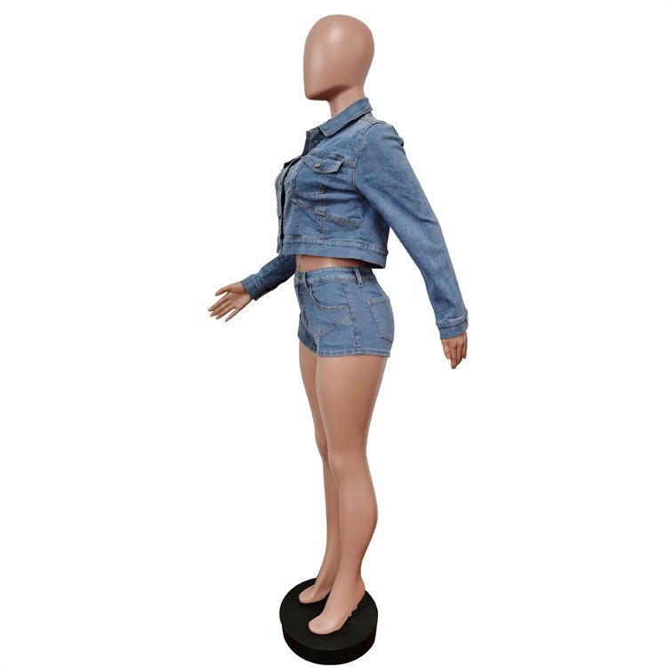 Two Piece Set Blue Denim Jacket and Shorts Streetwear Fall Outfits Fashion Women 2022 Matching Sets