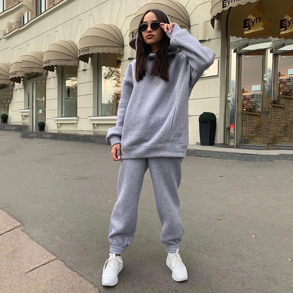 2024Hot Sale Women's 2 Pieces Set Long Sleeve Pure Color Girls Pullover Sweatshirt Pants Sweat Suits For Women Hoodie Sets