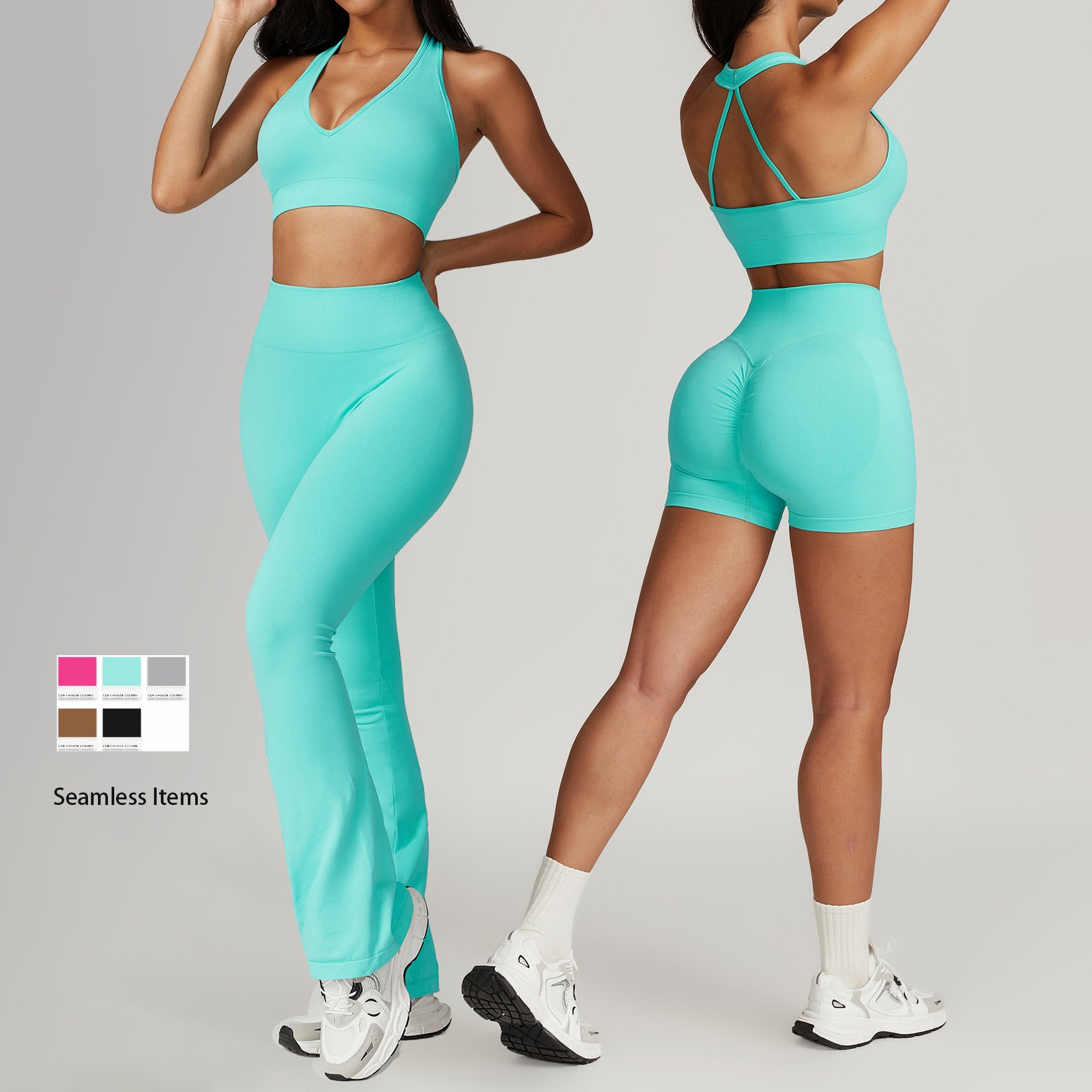 YIYI Lulu Ribbed Soft Fabrics Gym Fitness Set High Stretchy Comfortable Leggings Sets For Women Quick Dry Women 4 Piece Yoga Set