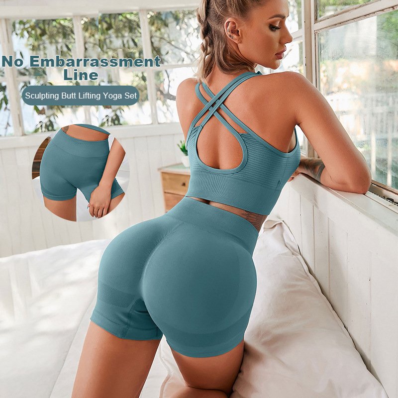 Women's Gym Clothes Lulu Tight Leggings Yoga Pants Yoga Shorts Set Nude Back Sports Bra Sets Sportswear