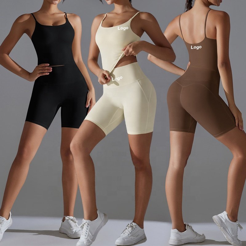 Women's Workout Sets 2 Piece Yoga Outfit High Waisted Biker Shorts Leggings Strappy Longline Sports Bra Gym Fitness Tracksuit